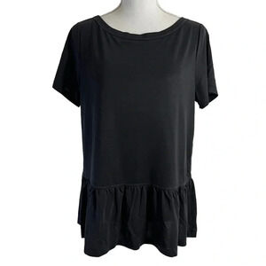 Banana Republic Black Blouse Medium Babydoll Fit Ruffle Hem Short Sleeve Top